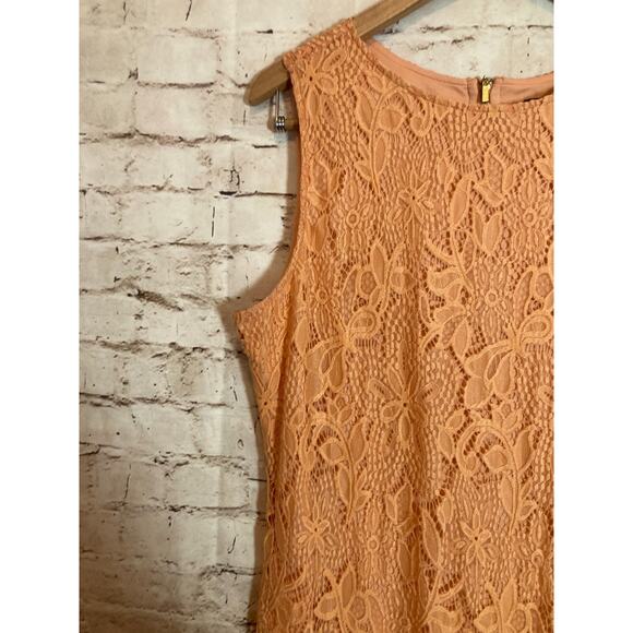 Sharango Dress Womens 16 Peach Orange All Over Lace Embroidery Midi Romantic - Picture 5 of 13